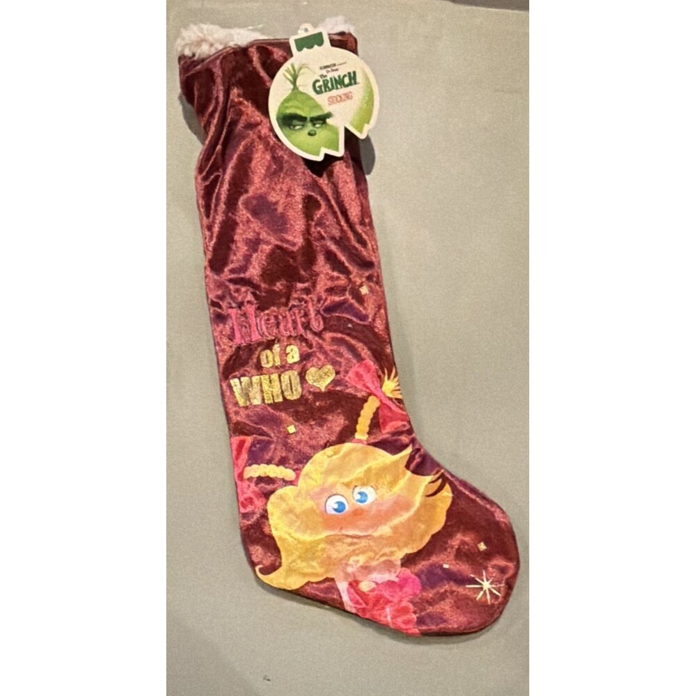 Grinch Character Pattern Red Fabric Christmas Stocking NWT